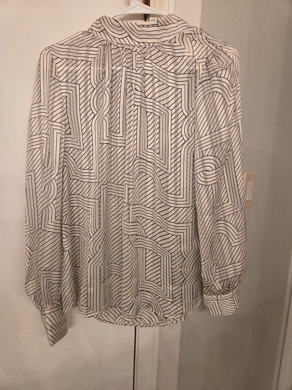 H&M White Blouse with Black Geometric Print